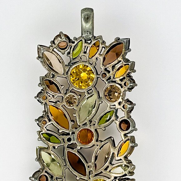 Sterling Silver Pendant | Brown Orange & Yellow Rhinestone Charm | 925 - Picture 6 of 9